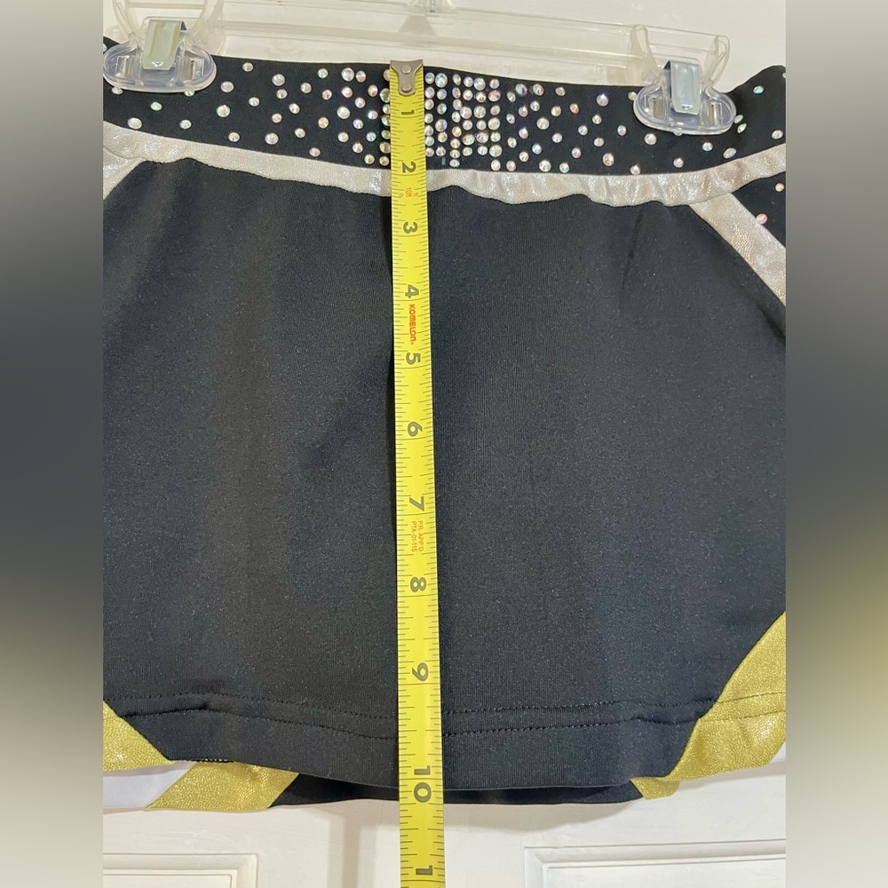 Girls Black Gold White Rhinestone Cheer Skirt Skort Size YM - Picture 7 of 8